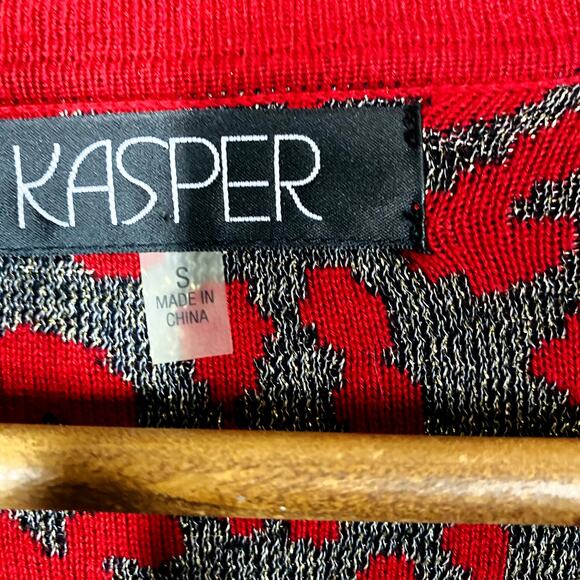 NEW! Kasper Open Front Metallic Animal Print Cardigan Sweater Knit Red - S - Picture 3 of 6